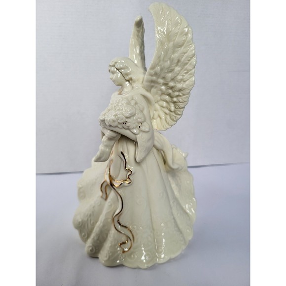 Palm Tree White Angel Cherub Figurine With Flower Gold Accent Porcelain Ceramic - Picture 3 of 7